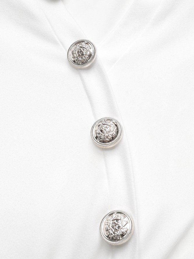 Buttoned Plain Casual Polyester Cotton T-Shirt