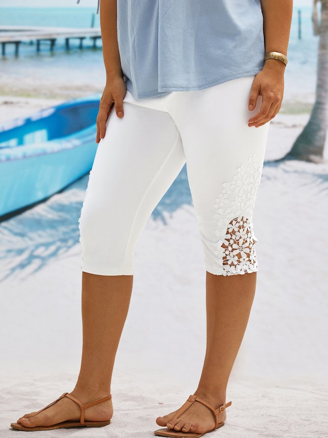 Plus Size Vacation Jersey Tight Lace Leggings