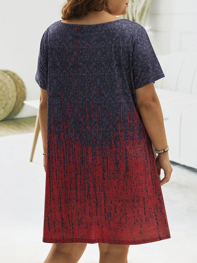 Plus SizeOmbre Ethnic Pattern Casual Jersey Dress