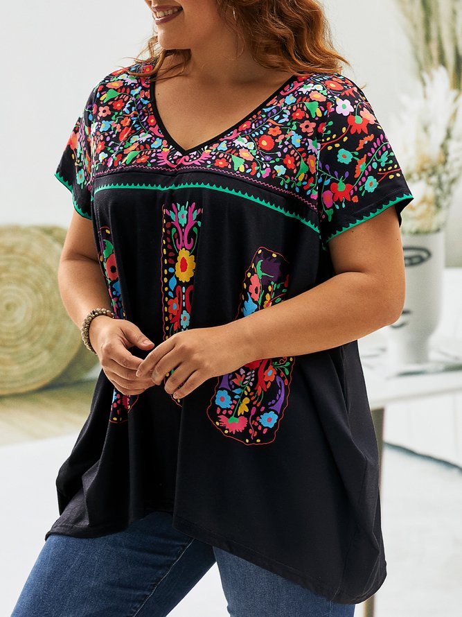 Plus Size Casual Ethnic T-Shirt