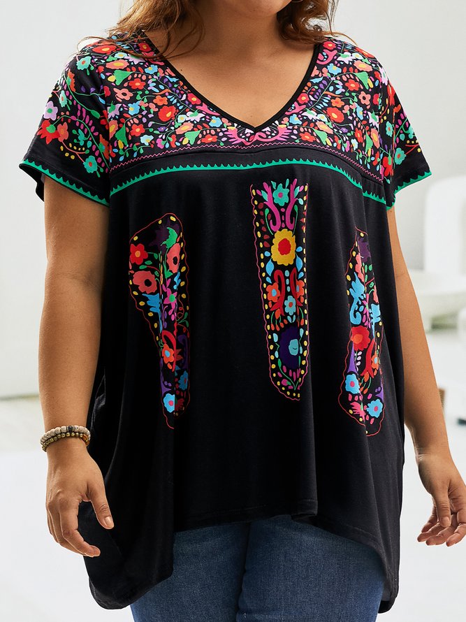 Plus Size Casual Ethnic T-Shirt