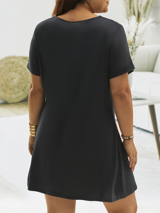 Plus Size Casual Solid V neck Short Sleeve Knit Dress