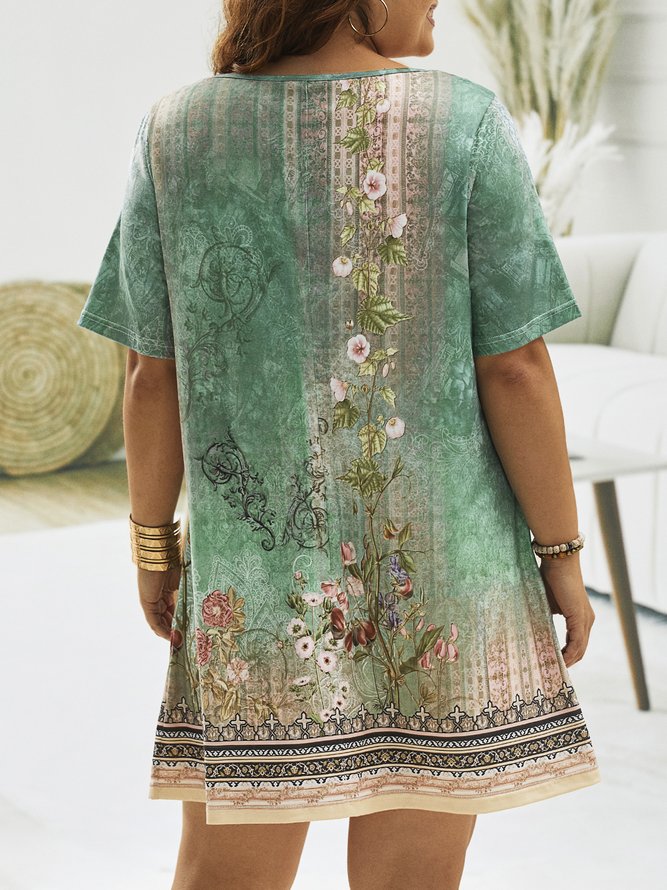 Plus Size Floral Jersey Loose Ethnic Dress