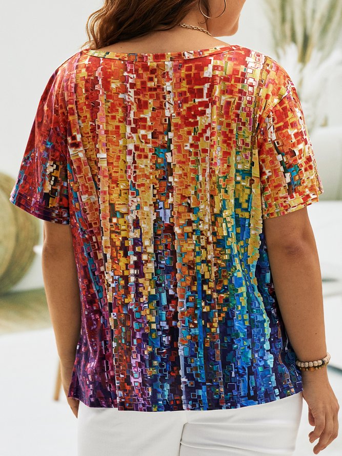 Plus Size Casual V Neck Jersey Ombre T-Shirt