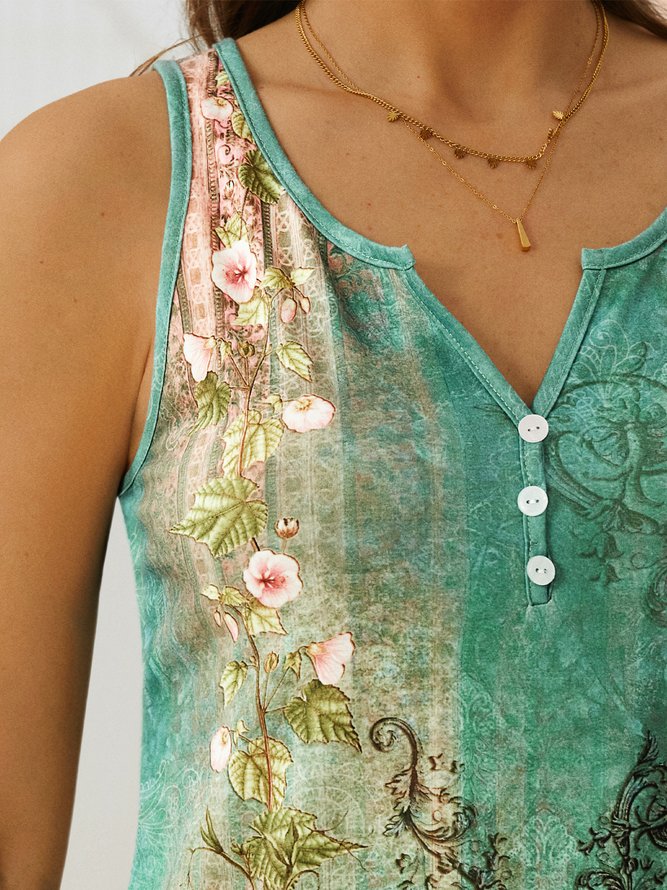 Casual Ethnic Floral Printed Tank Top