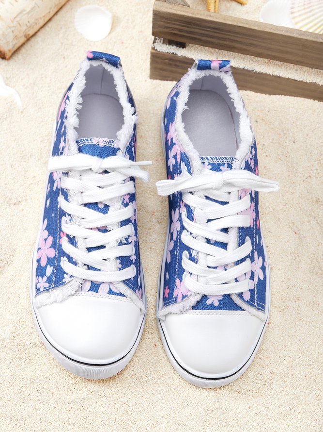Cherry Blossoms Fringe Decor Lace-Up Canvas Shoes