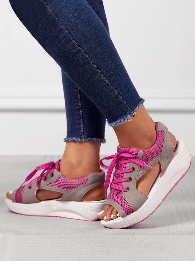 Breathable Color Block Split Joint Platform Sandals