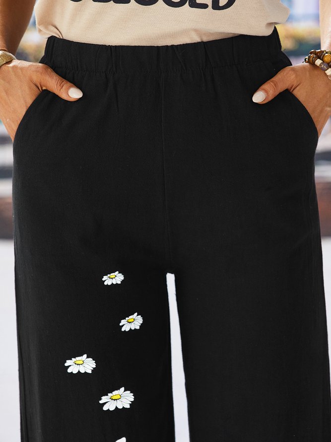Women Casual Floral-Print Pockets Pants