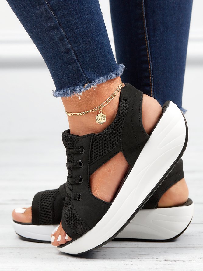 Breathable Color Block Split Joint Platform Sandals