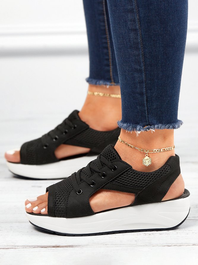 Breathable Color Block Split Joint Platform Sandals