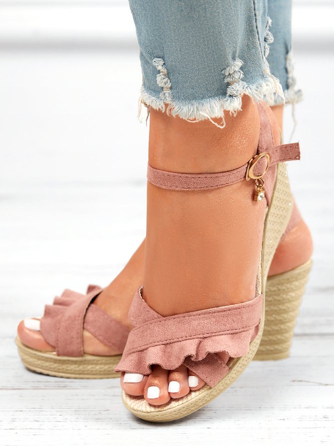 Bohemian Ruched Faux Suede Wedge Sandals