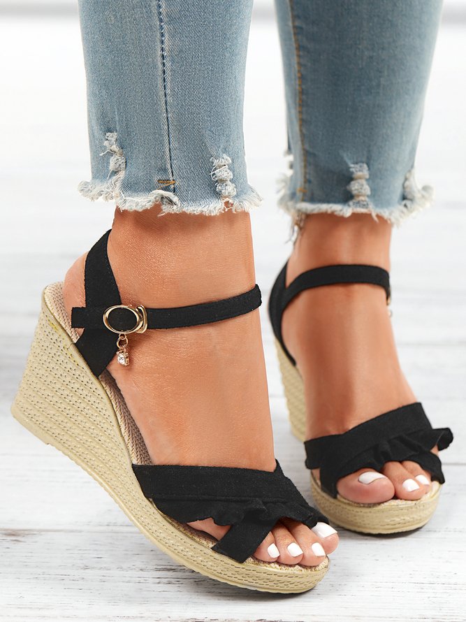 Bohemian Ruched Faux Suede Wedge Sandals