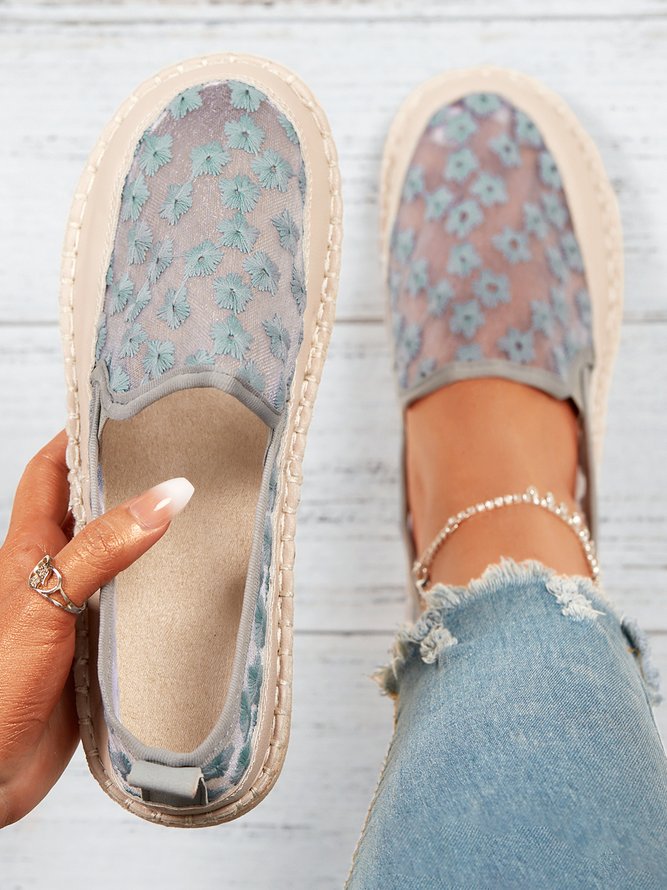 Floral Embroidery Breathable Mesh Flat Espadrilles Shoes