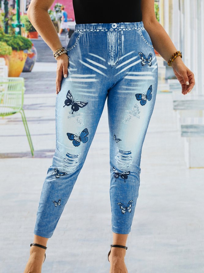 Plus Size Casual Knitted Butterfly Leggings