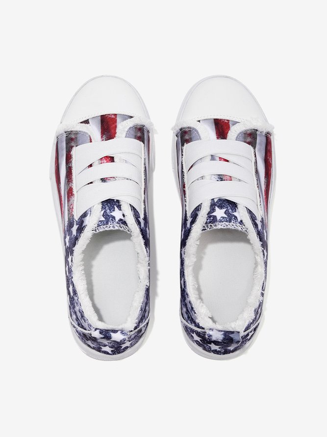 Comfortable Lightweight Soft Sole American Flag Adjustable Stretch Strap Canvas Shoes