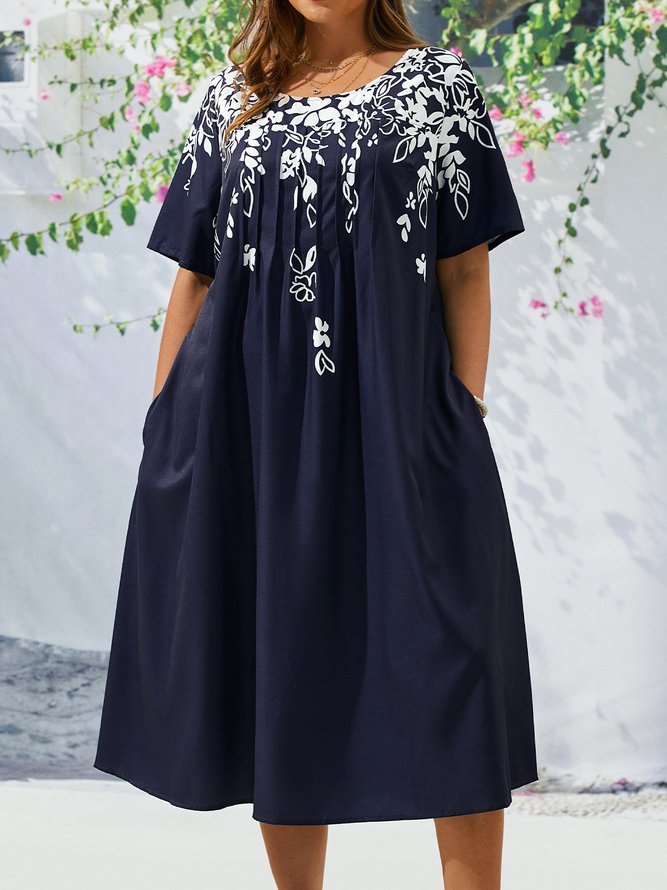 Plus Size Casual Loose Crew Neck Dress