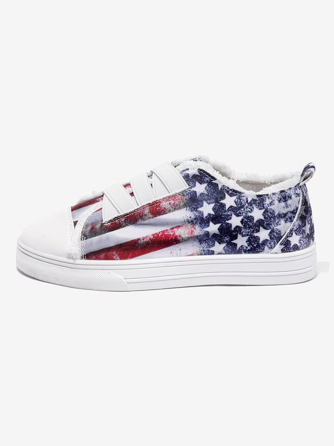 Comfortable Lightweight Soft Sole American Flag Adjustable Stretch Strap Canvas Shoes