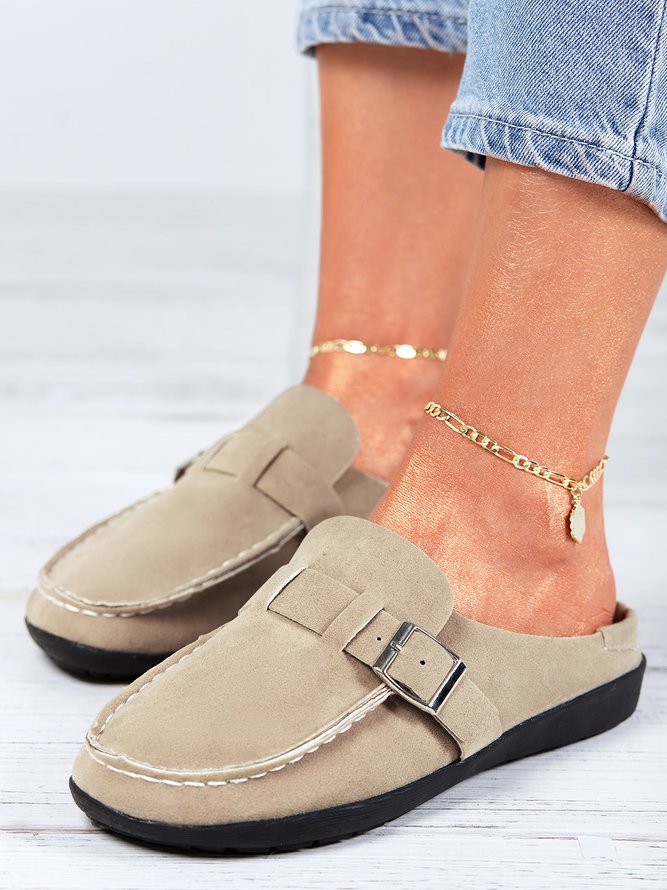Buckle Decor Comfy Sole Flat Mules
