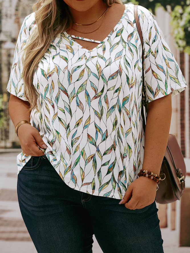 Plus Size Jersey Loose Lace-Up Casual Shirt