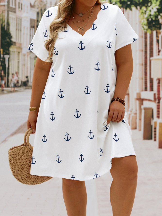 Plus Size Vacation Anchor Jersey Loose Dress