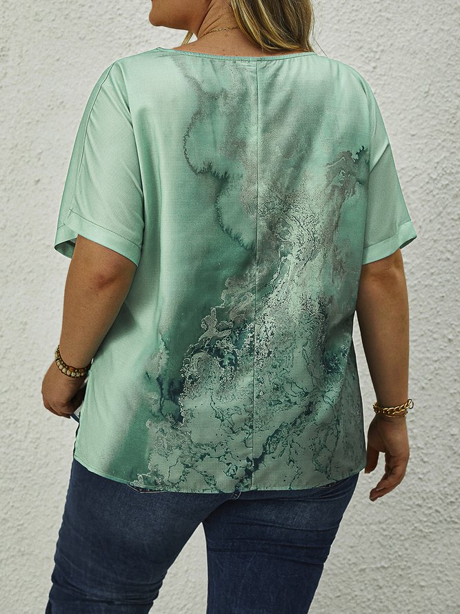 Plus Size Abstract Crew Neck Loose Casual Shirt