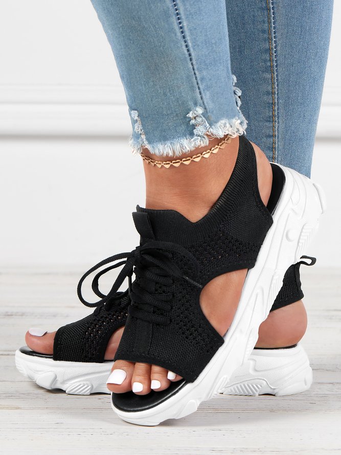 Breathable Hollow Out Lace Up Front Slip On Sports Sandals