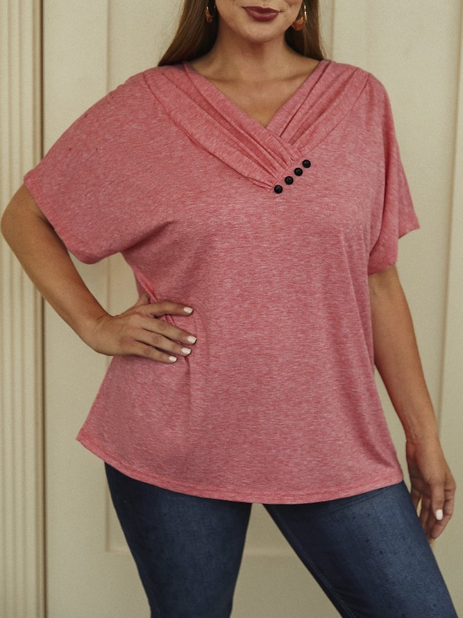 Plus Size Casual Loose V Neck Jersey T-Shirt