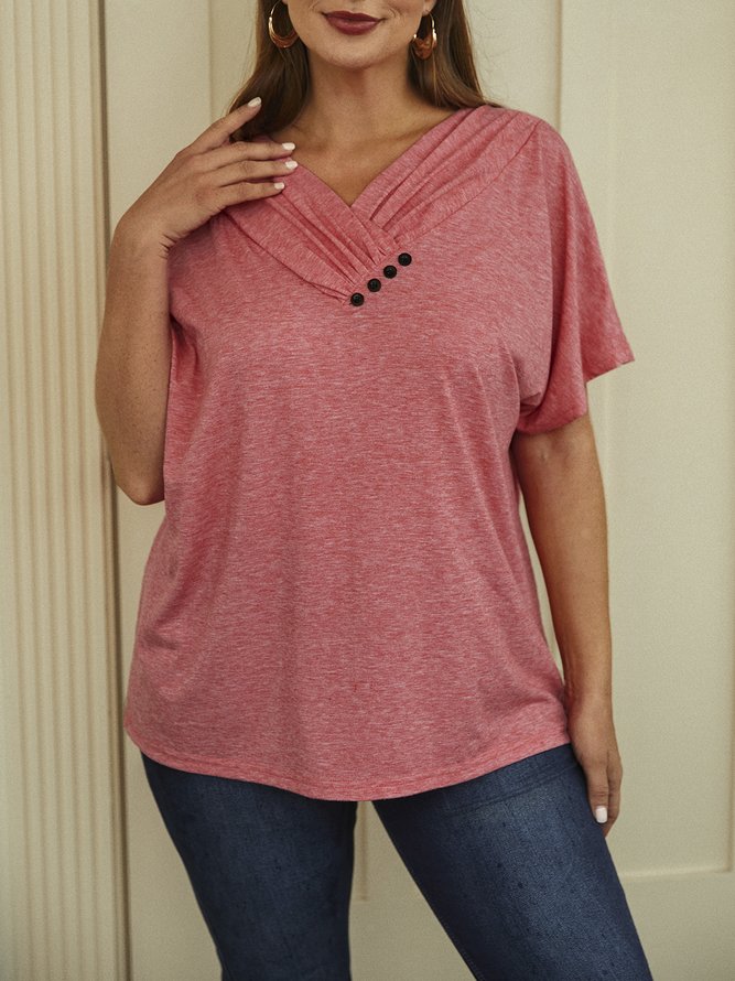Plus Size Casual Loose V Neck Jersey T-Shirt