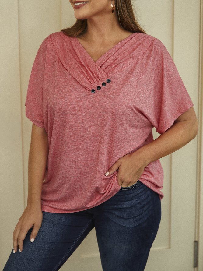 Plus Size Casual Loose V Neck Jersey T-Shirt