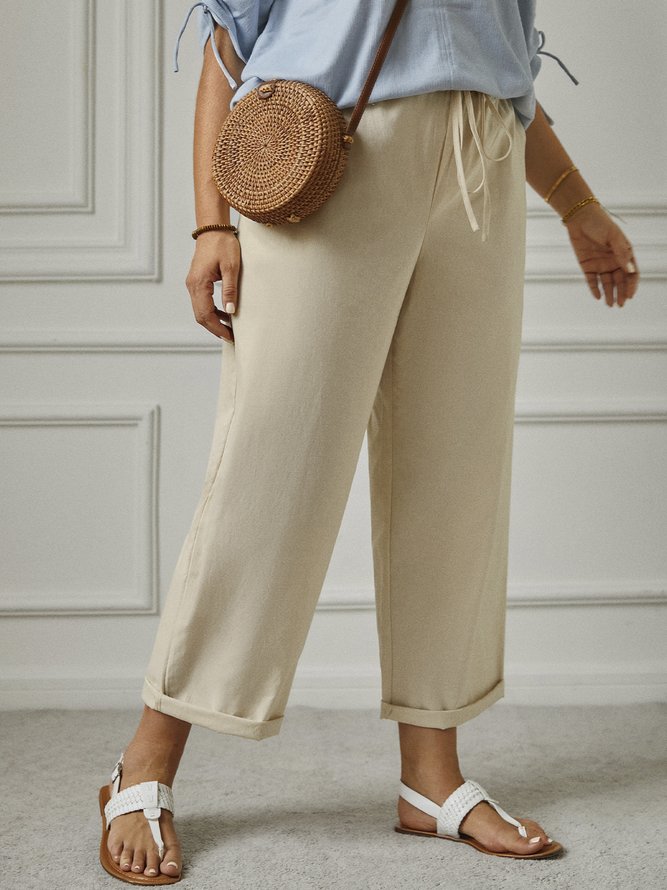 Plus Size Cotton Lace-Up Loose Casual Pants
