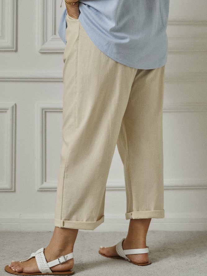 Plus Size Cotton Lace-Up Loose Casual Pants