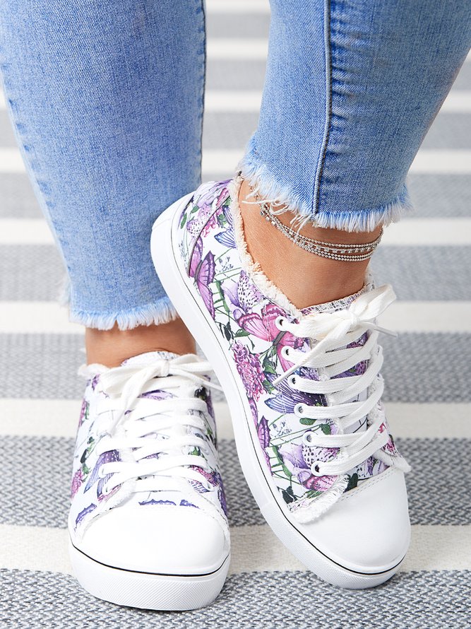 Floral Light Lace Up Canvas Sneakers