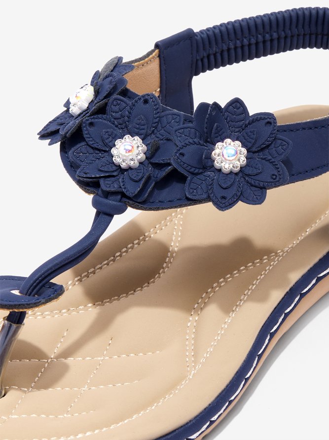 Appliques Decor Rhinestone Detail Toe Post Thong Sandals