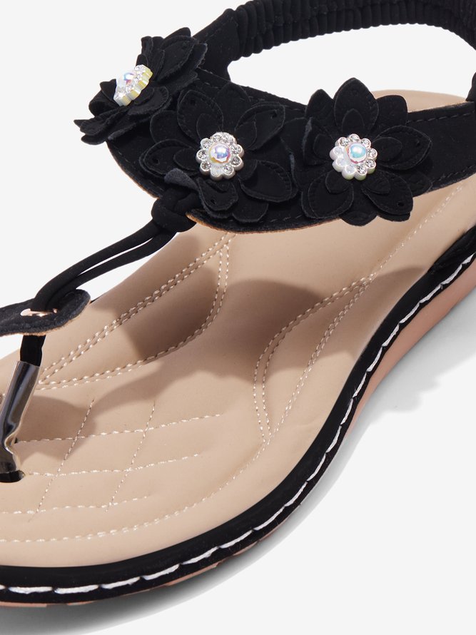 Appliques Decor Rhinestone Detail Toe Post Thong Sandals