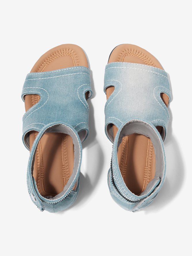 Blue Hollow out Button Denim Sandals Boots