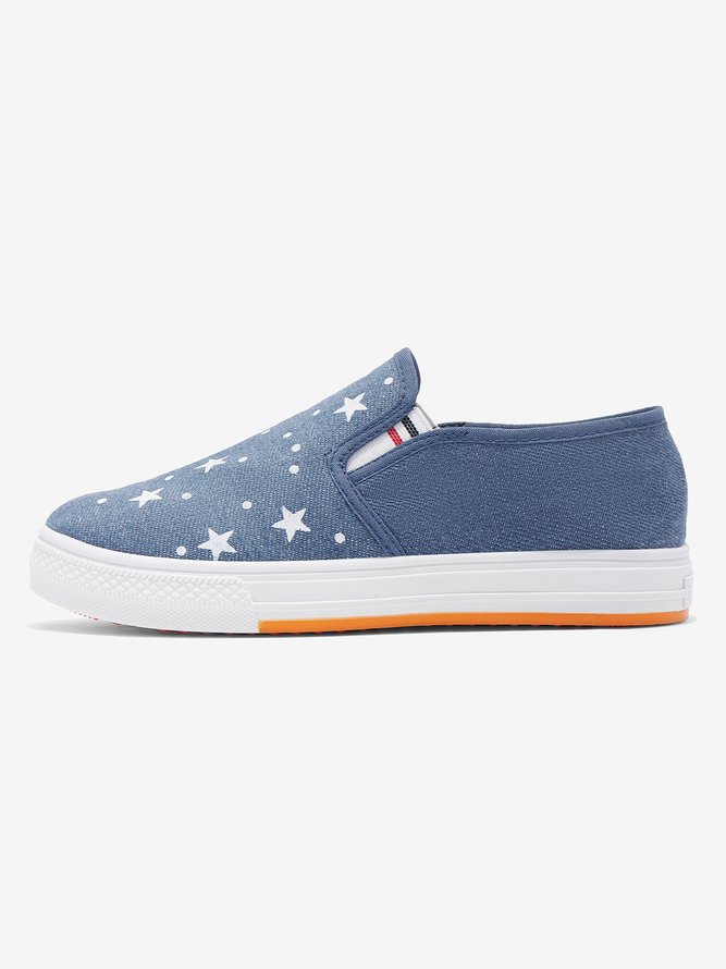 Independence Day Flag Stars Graphics Denim Blue Slip-ons Canvas