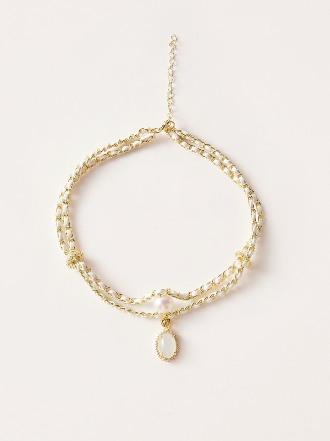 Elegant Opal Moonstone Pearl Layered Necklace Party Wedding Jewelry For Women