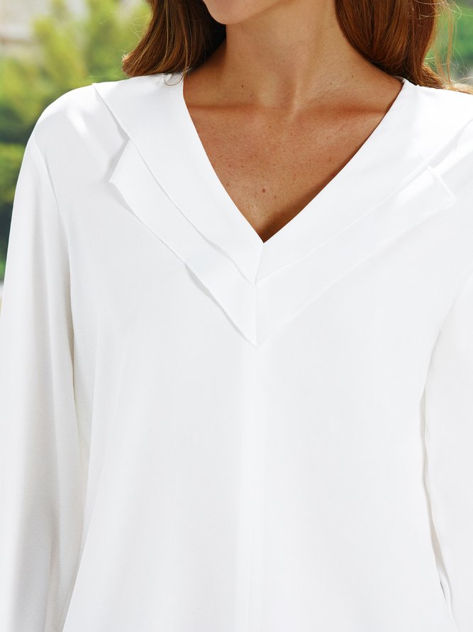 zolucky Women V-Neck Solid Color Long Sleeve Blouse