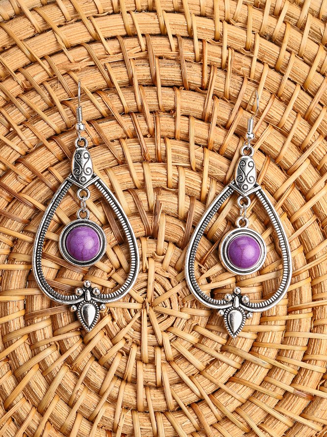 Ethnic Vintage Court Purple Gemstone Earrings