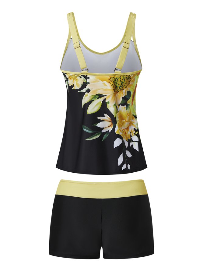 Casual Floral Printing Scoop Neck Tankinis Two-Piece Set