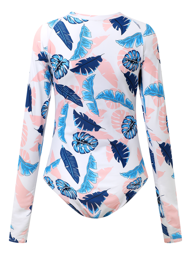 Sports Floral Printing Crew Neck Surf Suit