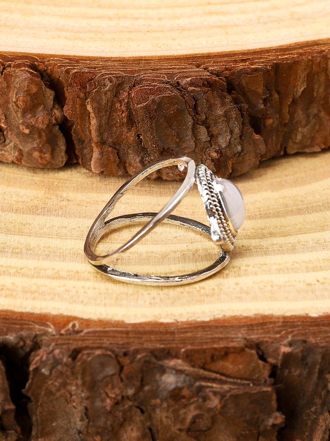 Vintage Ethnic Inlaid Moonstone Ring