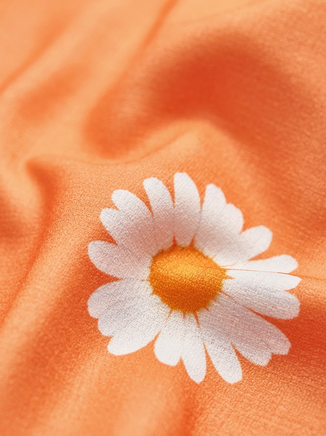 Casual Daisy V neck Cotton Loose Short Sleeve Top