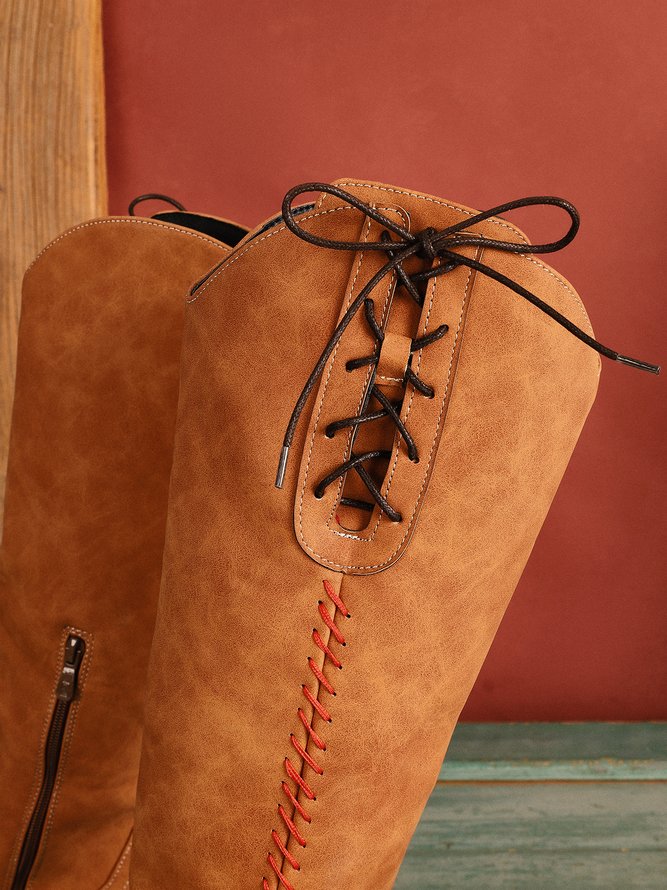 Vintage Distressed Lace-up High Riding Boots