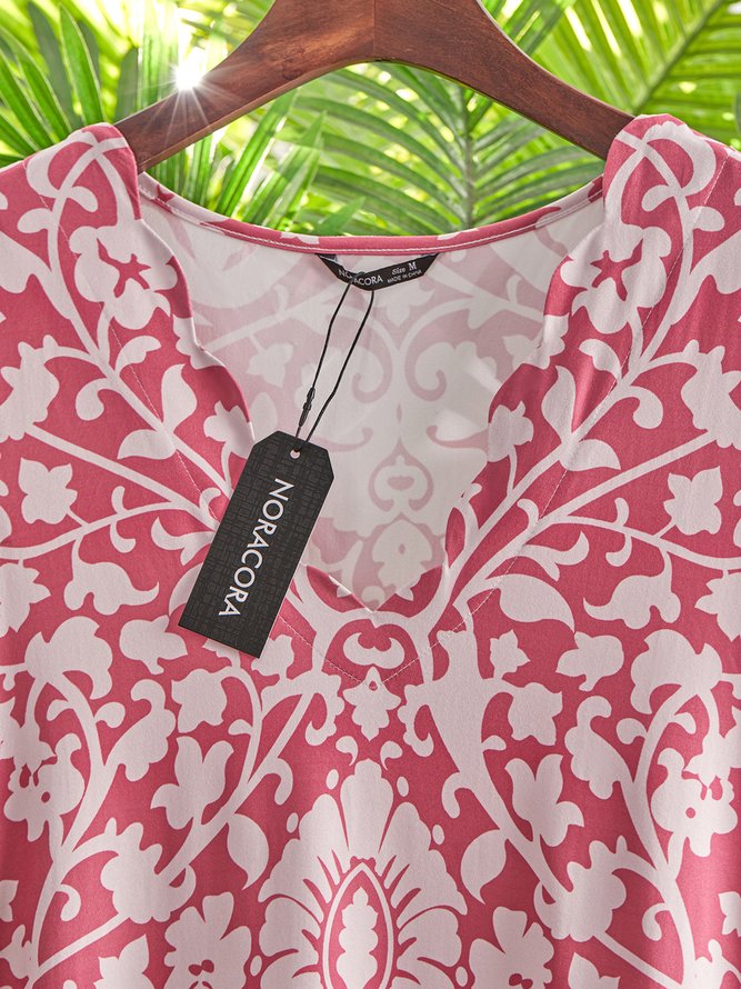 Paisley V Neck Short Sleeve Casual Dress