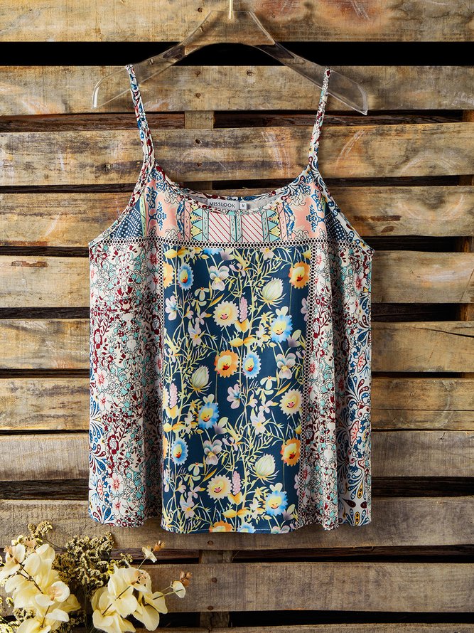 Off Shoulder Sleeveless Casual Printed Top
