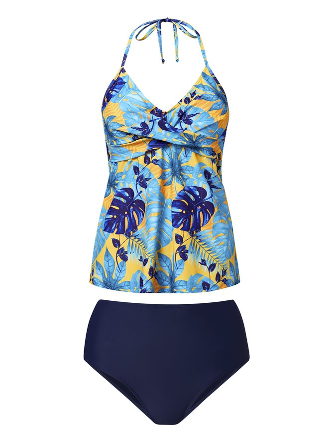 Casual Floral Printing  Halter Tankinis Two-Piece Set