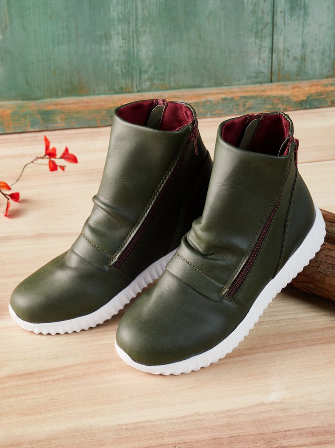Vintage Leather Soft Sole Comfortable Lightweight Round Toe Booties