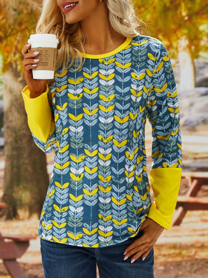Casual Patchwork Long Sleeve Top