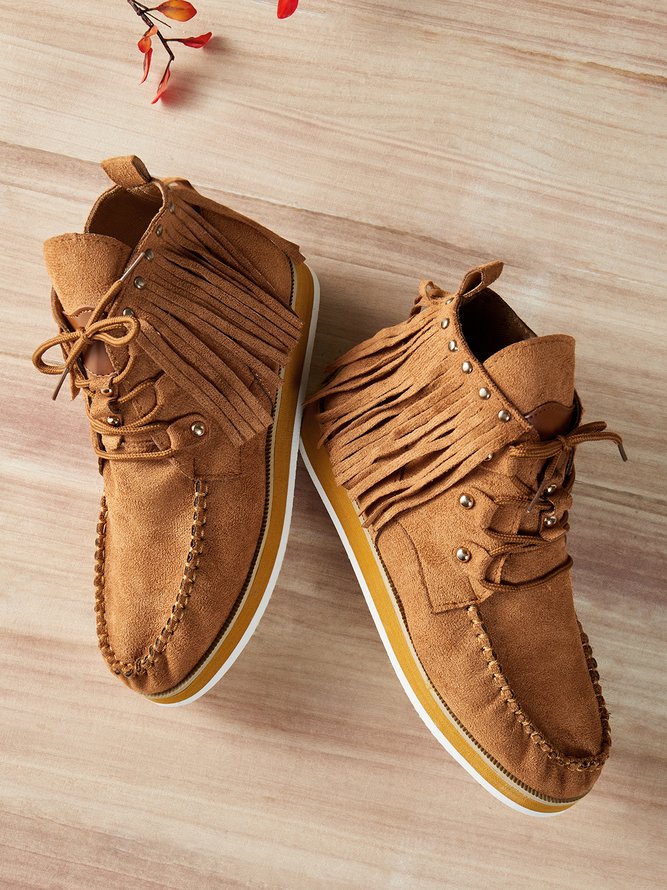 Vintage Roman Platform Fringe Lace-Up Booties